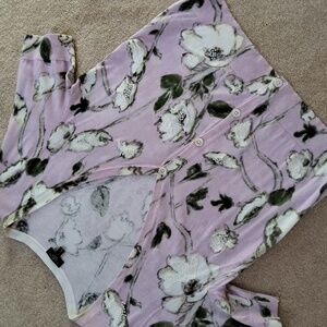 Talbots Lavender Embellished Floral Cotton Cardigan, Size L